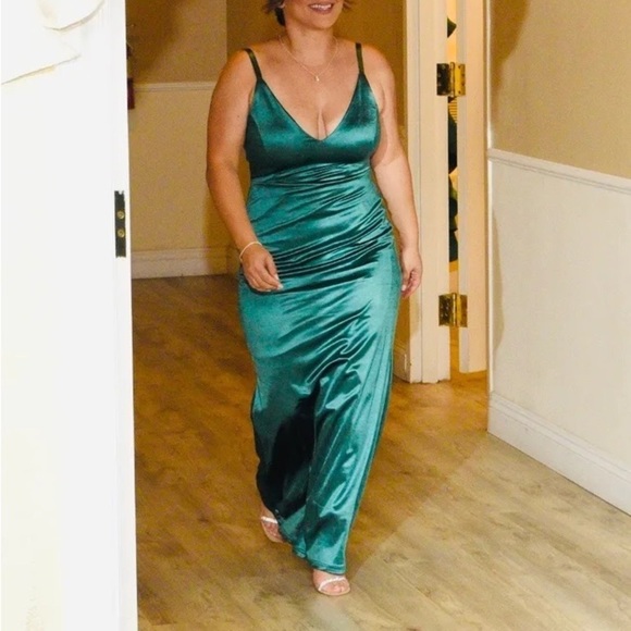 Lulus Melora Emerald Green Satin Sleeveless Maxi Dress Large - Picture 5 of 15